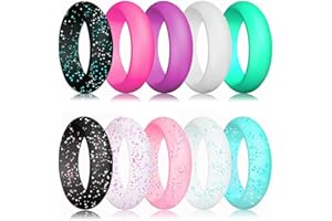 Longbeauty 10 Pack Candy Color Wedding Band for Men Women Flexible Comfort Sport Silicone Ring Black Red Blue Yellow Pink White Green Purple