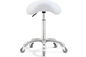 Antlu Sattelhocker Stuhl für Massage, Klinik, Spa, Salon, Schneiden, Sattelrollhocker mit Rollen, höhenverstellbar (weiß)
