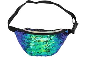 EPOKUS Bauchtasche Pailletten Damen, Tasche Meerjungfrau, Glitzer Gürteltasche Grün Schwarz, 80er, 90er Jahre Damen Mädchen Retro Accessoires für Karneval, Fasching, Mottoparty, Festival Party Sport