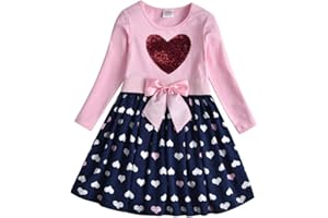 DXTON Filles Robe Enfants Robe Coton Hiver À Manches Longues Cadeau De Fête Filles Vêtements 2-8 Ans