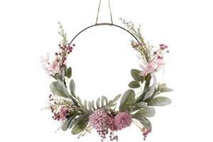 GALPADA Künstliche Blumen Metallring Eukalyptus Kranz Floral Türkranz Wandkranz Girlande Osterkranz Frühlingskranz Blumenkranz Osterdeko Frühlingsdeko für Ostern Haustür Deko Pink
