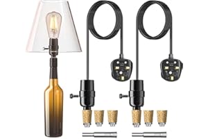 Bonlux Bottle Lamp Kit DIY Bottle Lamp Adaptor UK with E27 Screw Lamp Holder, Lamp Fittings Kit for Table Lamp, Lamp Kits DIY, Easily Convert Wine Bottle Whisky Vase to a Light Fitting, 2Pcs
