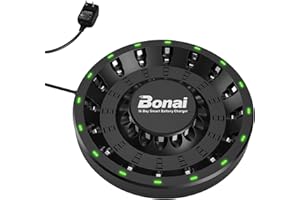 ‎BONAI BONAI Ładowarka AA/AAA, z wyświetlaczem LED, 16 gniazdami na akumulatory Ni-MH Ni-CD Ładowarka BONAI może jednocześnie ładować 16 akumulatorów(kabel USB w zestawie)