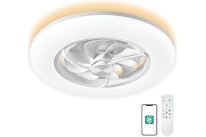 CHANFOK Low Profile Ceiling Fan with Light - Modern Flush Mount Enclosed Ceiling Fan 22" LED Dimmable Bladeless Ceiling Fans with Remote Control,Smart 3 Light Color and 6 speeds 7 Blades