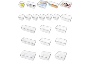 SkrekuiMa 16Pcs Organizador Cajones - Cajas Organizadoras Plastico para Organizador Cajones Cocina Baño Escritorio Organizador de Maquillaje Cajones Apilables