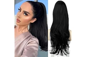 ENENBLAU Ponytail Extension Schwarz Pferdeschwanz Haarteil Glatt mit Kordelzug lang Haarverlängerunge Kunsthaar wie Echthaar Haarteil für Damen Afro zopf 65cm 1B#AL062G