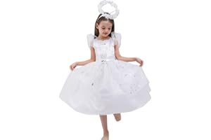 Wizland Girls Angel Dress with Halo and Wings for Christmas Nativity,Parties,and School Activities 3-10yrs