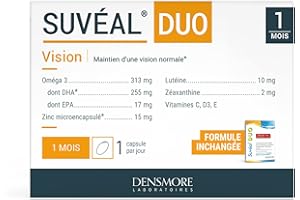 Densmore - SUVEAL Duo - Complément Alimentaire Ophtalmologique à base de DHA (Oméga 3), Lutéine, Zéaxanthine, Vitamines et Zinc - Idéal Vision - 30 Capsules - Cure de 1 mois - Fabriqué en France