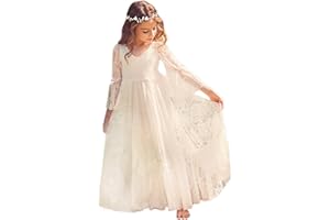BABYONLINE D.R.E.S.S. Babyonlinedress Elégant Robe de Fille Enfant de Mariage/d'Honneur/Soirée Princesse Noble Col V Longue en Dentelle