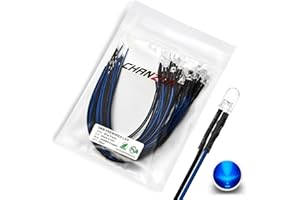 [UL Wire] Chanzon 20 pcs Pre-Wired 5mm Blue Blinking LED Diode Lights (Clear Round Transparent Lens DC 12V) with 560 ohms 1/4W Resistor and 24awg Wire Indicator Light Emitting Diodes Bulb Lamp