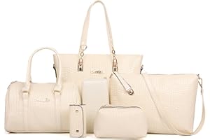 FiveloveTwo 6Pcs Sac portés main + Fourre-Tout + Sac à Bandoulière + Portefeuille + Titulaire de la Carte,Femmes Pochettes Clutches Sacs portés do sportés épaule ensemble de sac Handbag Set