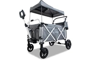 FUXTEC CTL950 Grey All-Terrain Folding Stroller Wagon for Kids to Sit In – 2-Seater Push-Pull Wagon with Removable Roof, Padded Interior, 5-Point Safety Harness & Solid Rubber Tyres
