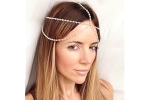 Wendalern Boho Diadema con cadena de cabeza de perla en capas tocado de cadena de perla tocado de perla para boda tocado de perla dorada accesorios decorativos para el cabello para mujeres y niñas