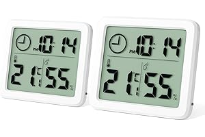 Newaner 2 piezas Mini Termometro Digital Casa Interior, Higrómetro de Pantalla Grande Portátil Profesional con Reloj, Medidor Humedad Blanco Preciso, Sensor Temperatura Humedad para Hogar, Oficina