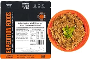 EXPEDITION FOODS EXPEDITIONFOODS.COM EXPEDITION FOODS Asian Noodles with Chicken and Mixed Vegetables (Double Serving / 1000KCAL) | Freeze-Dried Camping & Hiking Food