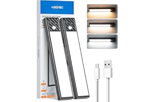 HIBOITEC Luces Armarios con Sensor Sin Cable, USB Recargable Led Cocina Bajo Mueble, Regulable Luz Armario Adhesiva Magnética para Cocina Gabinete Pasillo Escalera (3 Color Temperaturas, 22,5CM)