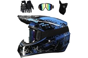 EVGATAVAB Double Sport Casque de Motocross, Jeunesse Enfants Intégral Tout-Terrain Courses Moto Casques, Descente BMX MTB VTT Enduro Quad Dirt Bike Casque, avec Lunettes Gants Masque