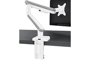 Desktronic Pojedynczy stojak na monitor, regulowane ramię monitora, uchwyt biurkowy, obrót o 360° i pełne nachylenie ruchu, ergonomiczny, VESA 75/100 mm, biały