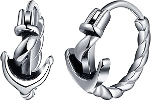 Yumilok Boucles d'oreilles Fashion en Acier Inoxydable pour Hommes Bagues d'oreilles Ancre Vintage Bijoux Fantaisie Créoles de Noël à la Mode