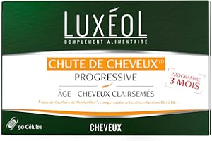 Luxéol - Chute De Cheveux Progressive - Complément Alimentaire - À Base De Capillaire de Montpellier, Plantes, Zinc & Vitamines B6 & B8 - Fabriqué En France - Programme 3 Mois - 90 Gélules