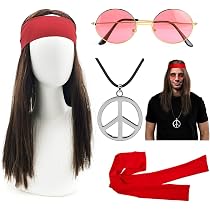 Hicarer Ensemble 4 pièces de costume hippie comprenant lunettes de soleil, bandeau, collier et boucles d'oreilles pendantes Hicarer Ensemble 4 pièces de costume hippie comprenant lunettes de soleil, bandeau, collier et boucles d'oreilles pendantes
