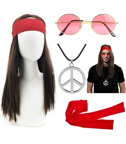 W WIDMANN MILANO Party Fashion - 05856 - Set de déguisement hippie, bandeau, lunettes, collier, Flower Power, fête à thème, carnaval