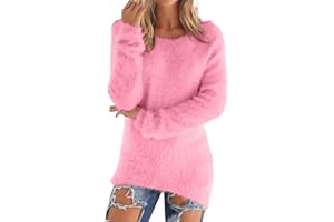 YCBMINGCAN Teddy Fleece Pullover Damen Grosse Grössen Fleecepullover Einfarbig Rundhals Sweatshirt Ohne Kapuze Langarm winterpullover Warm Oberteil Casual Sweatshirt Thermo Shirt Damen