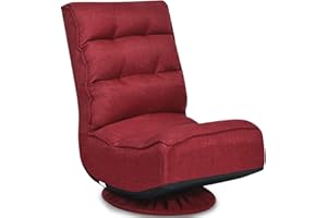 COSTWAY Chaise de Sol Pliable et Réglable en 5 Positions, Chaise Pivotante et Convertible Rembourrée Confortable, Fauteuil Salon Relax Sol Idéale pour Lire, Regarder la Télévision ou Jouer (Rouge)