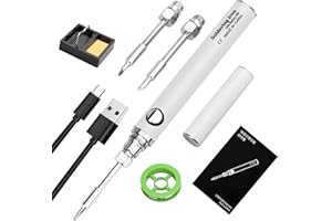 Lötkolben Set, USB Akku Lötkolben mit 3 Temperatur Einstellbar 330℃-450℃,3 Lötspitzen, Lötkolbenständer, Lötdraht, KKMOL Professionelles Sicheres Komplettes Set - Weiß