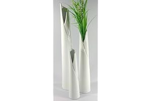 GLAS ART HANDMADE GlasArt Blumenvase Vase Pure White Schlank weiß schlicht edel 30-50cm hoch, Wohnzimmer Fensterbank, Keramik (50x9 cm)