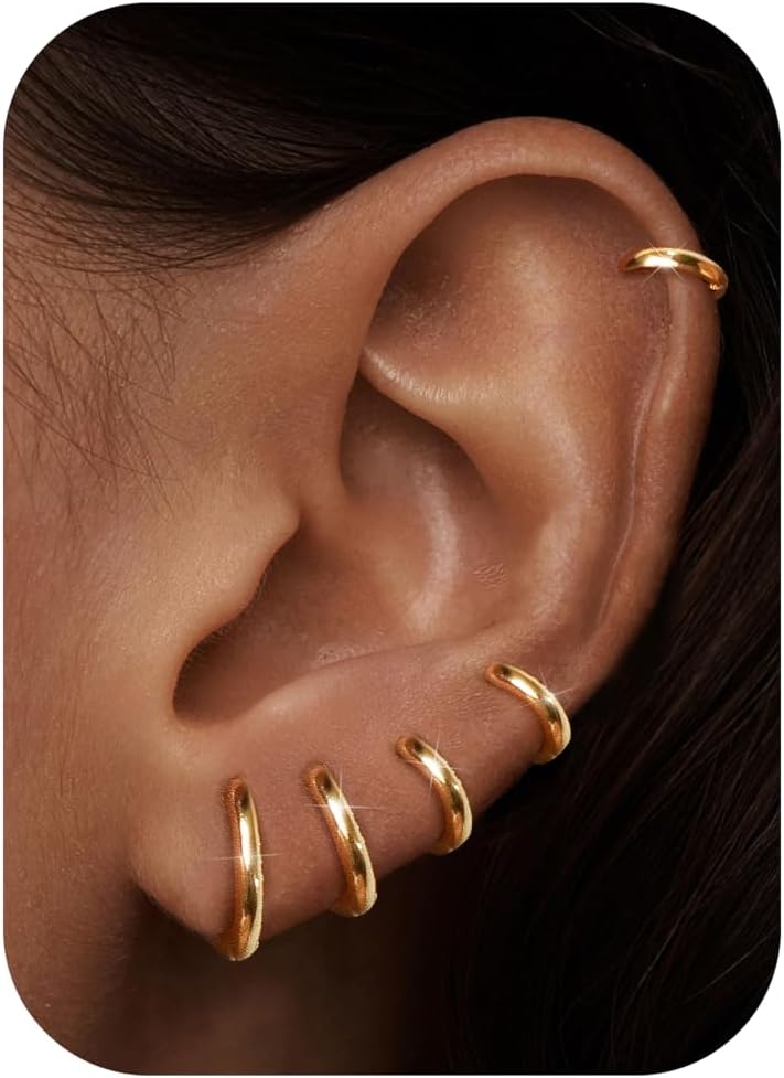 MILACOLATO Pendientes Aro Pequeños Para Mujer Hombre Acero Quirúrgico Pendientes Huggie Cartílago De Lóbulos Ajustados Anillo De Nariz Labio Daith Helix Piercing Joyas Hinged Pendientes 6/7/8/9/10mm