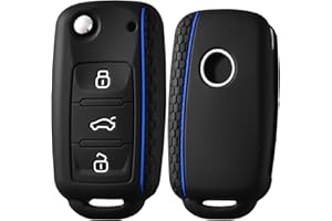 ‎OATSBASF OATSBASF Autoschlüssel Hülle VW, VW Golf Schlüsselbox,Schlüsselhülle Cover für VW Polo Passat Skoda Seat 3-Tasten Silicone Schlüsselbox Cover Auto Zubehör (Blaue Linie)