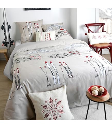 Parure De Lit Housse De Couette Marianne Rouge 240x220 Cm - Inclut Taie D'oreiller Alicia Taupe 50x70 Cm