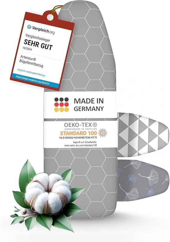 arteneur® - Made in Germany Bügelbrettbezug 120x40 | Hitzereflektierend | Gummizug | OEKOTEX100 | 5 Größen | Polsterung | Bügelbrettbezug für Dampfbügelstation und Dampfbügeleisen | Bügeltischbezug M