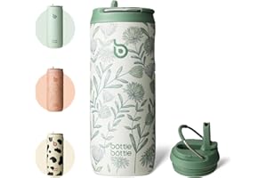 bottlebottle Gourde en acier inoxydable avec paille, 500 ml, sans BPA, couvercle anti-fuite, idéale pour l'école, le bureau, la randonnée et les excursions (Flourishing Flowers)