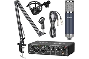 Depusheng Audio Interface Recording Set with Audio Interface, Small Diaphragm 48V Condenser Microphone, Cantilever Stand and Shock Mount, For Computer Recording Audio, Live Streaming and Podcasting