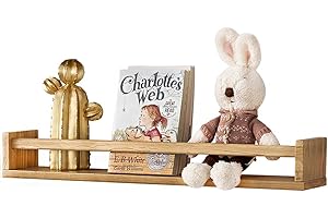 OAKERLAND Oak Floating Nursery Bookshelf, 50cm Natural Solid Wood Wall Shelves for Storybooks, Wooden Book Organizer Shelf Picture Ledge for Kids Room, Nursery, Bedroom, Living