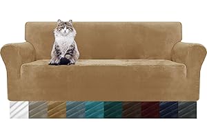 MAXIJIN Housse de canapé en Velours épais 3 Places Housse de canapé Super Extensible pour Chiens Cat Pet Friendly 1-Piece Elastic Furniture Protector (3 Place, Camel)