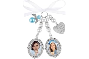 BUBUNY Bouquet Photo Charm Bridal Bouquet Charm Wedding Memorial Pendants with 2pcs Oval Glass Cabochons Custom Memory Photo keepsake Picture Frame - Lacy Design Photo Charm Jewelry Gift for Bride