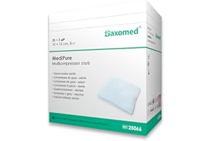 ‎SAXOMED Sterile Kompressen 10x10 cm – 50 Stück Mullkompressen 8-lagig, fusselfrei – Mulltupfer steril & Wundauflagen nicht haftend für Verband & Pflege