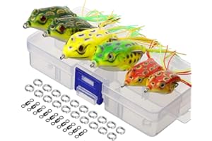 DONQL Topwater Froschköder, künstlicher Frosch-Angelköder-Set mit Angelbox für Barsch, Dogfish, Moschus, Schlangenkopf, Hecht, Forelle (mehrfarbig) (6 Froschköder mit zwei Röcken)