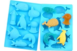 ATSMOCE Molde de Pescado de Silicona, Molde Silicona Multifuncional para Manualidades, Utilizado para hacer Chocolate, Budín, Pastel, Yeso o Vela, Adornos de Resina (azul)