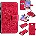 Produktbild Lonchee Samsung Galaxy S6 Leder Wallet Tasche Brieftasche Schutzhülle , Sonnenblumen geprägten Muster Design Hochwertige PU Leder Folio Tasche Case Hülle im Bookstyle mit Standfunktion Kredit Kartenfächer (Rote)
