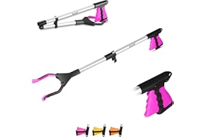 HATAF® 24inches Litter Picker, Grabber Stick, Helping Hand Grabbers for Disabled, Foldable Litter Pickers for Children Rotating Head 360 Degree Reaching Aids, Grabber Stick for Disabled (24" Pink)