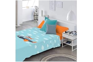 COTTON ARTean Juego de sabanas Infantil/Juvenil Aviador Cama de 105 x 190/200. 100% ALGODÓN.