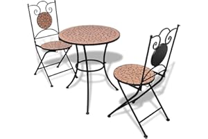 Festnight Conjunto de Muebles de jardín | Mesa y 2 Sillas Terraza | Conjunto Mesa y 2 Sillas Jardin Mosaico Mesa con Sillas Terraza Terracota
