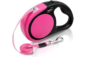 Taglory Correa Extensible Perro medianos y pequeño, Cuerda para Perros retractil, Nylon Fuerte Adecuado para Perros de hasta 20kg, sin enredo y manija Antideslizante,Rosa