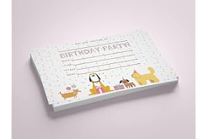 Prickly Products Cute Doggy Themed Childrens Birthday Party Invitations - Pack of 12 - A5 in size -148mm x 210 mm