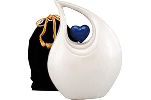 URNS OF DIGNITY Urnen für Asche, Herz der Liebe Urne für Asche, Erwachsene Urne für Beerdigung, Kolumbarium oder Zuhause, Einäscherungsurnen für menschliche Asche Erwachsene 220 Kubikzoll: mit Samtbeutel (weiß blau)