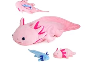 lilizzhoumax Peluche Axolotl avec 2 Petits Axolotl, Simulation Jouet en Peluche Axolotl Poupée, Ensemble de Jeu de 3 Fermetures éclair en Peluche Axolotl Souple, Cadeau pour Les Amis et Les Enfants